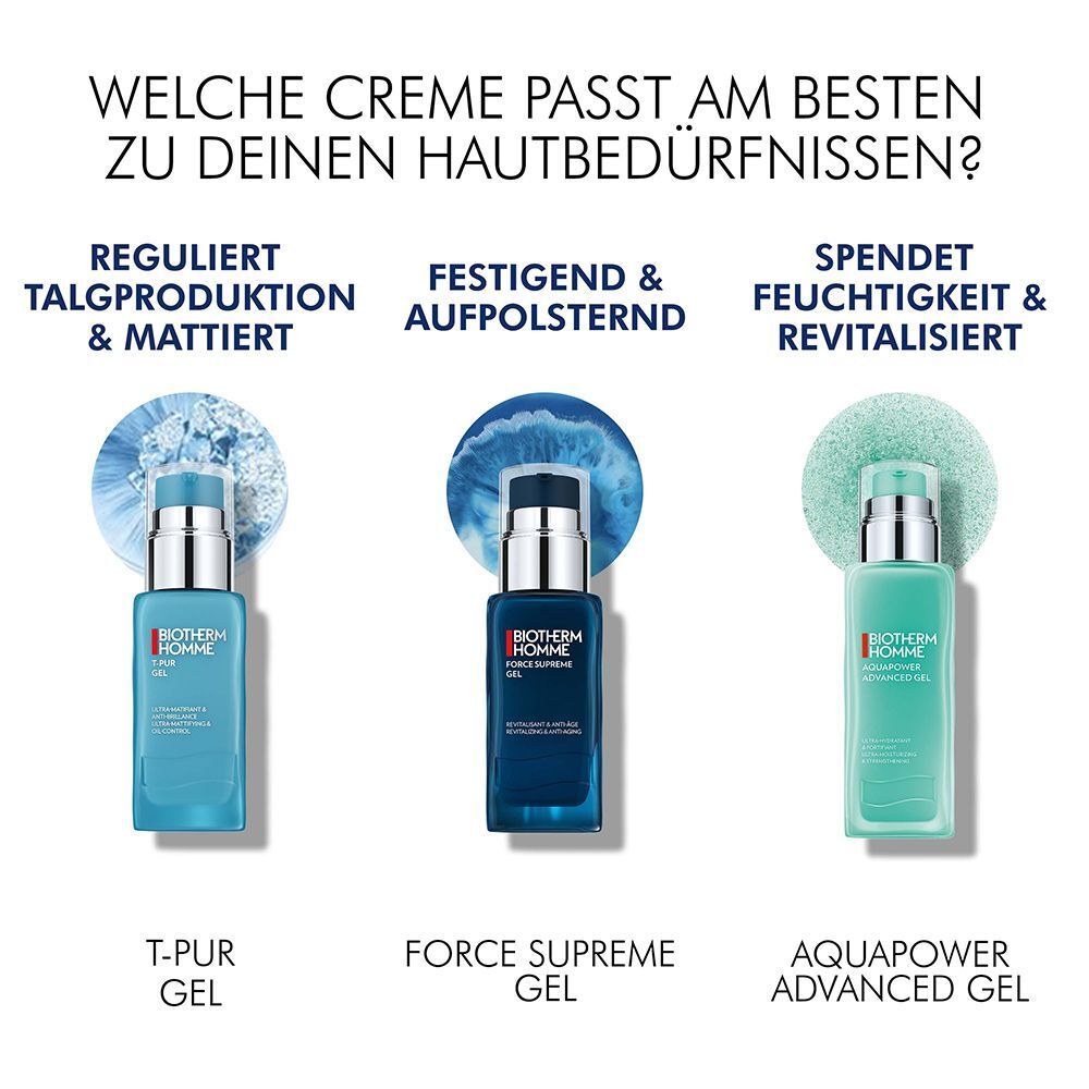 Drei Produkte nebeneinander. Das mittlere Produkt ist "FORCE SUPREME GEL".