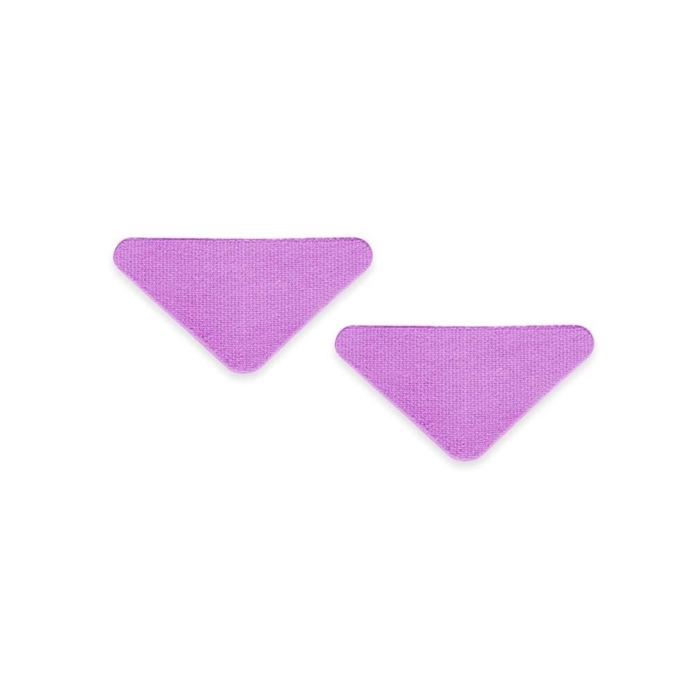Zwei lila, dreieckige Facial Patches. Die Patches haben abgerundete Ecken.