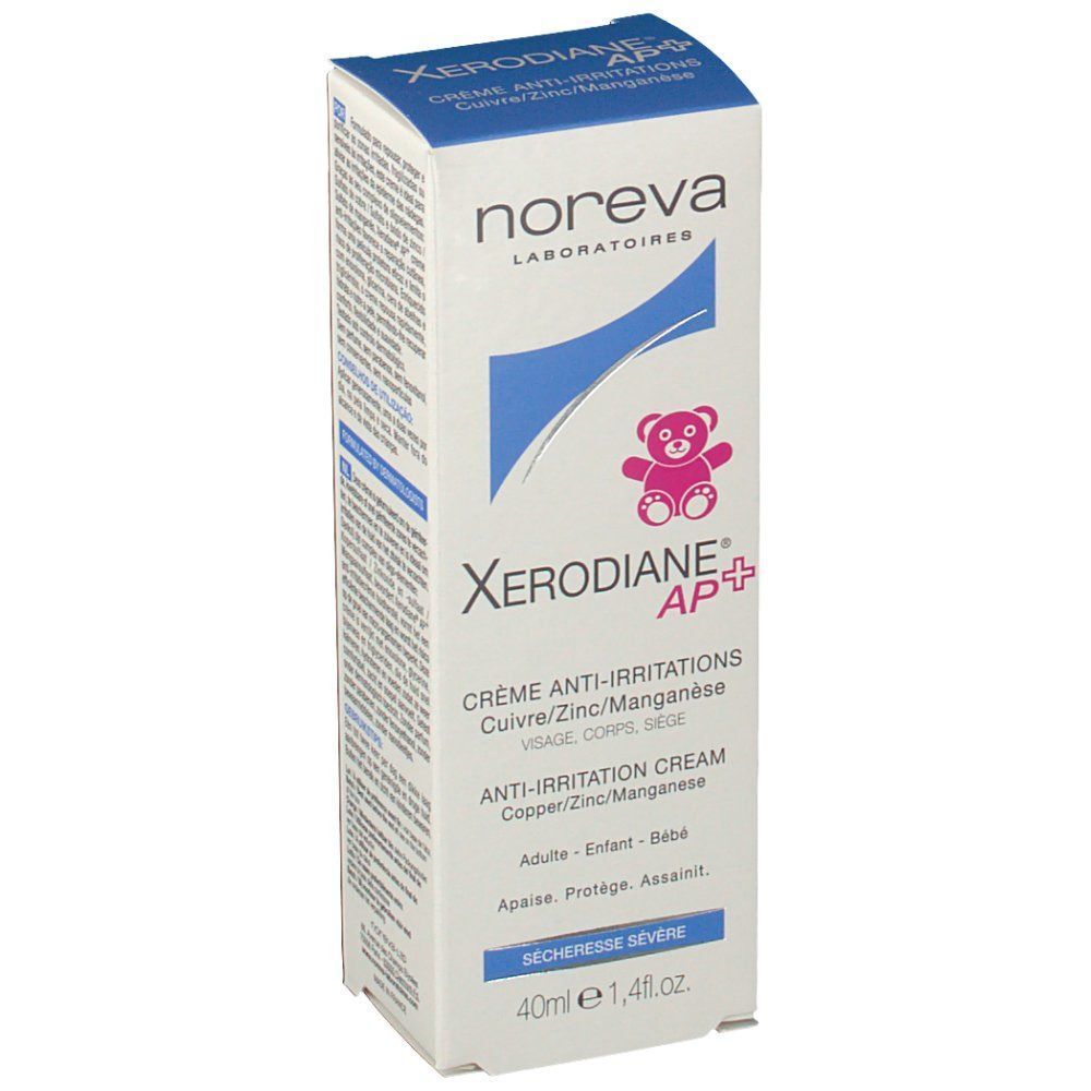 Karton mit Creme. Auf dem Karton steht "noreva", "Xerodiane AP+" und "Crème anti-irritations".