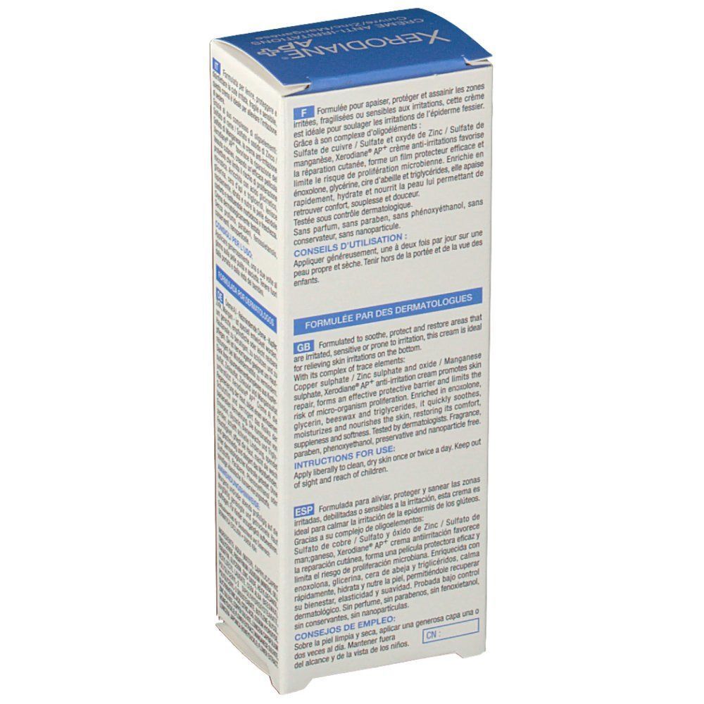 Rückseite des Kartons mit Text. Text in mehreren Sprachen, darunter Deutsch und Französisch.