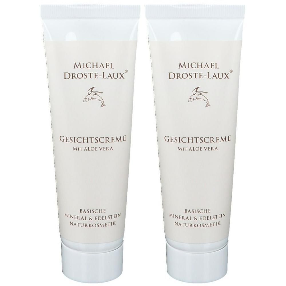 Zwei Tuben Gesichtscreme. Aufschrift: MICHAEL DROSTE-LAUX, GESICHTSCREME mit Aloe Vera, Basische Mineral & Edelstein Naturkosmetik.