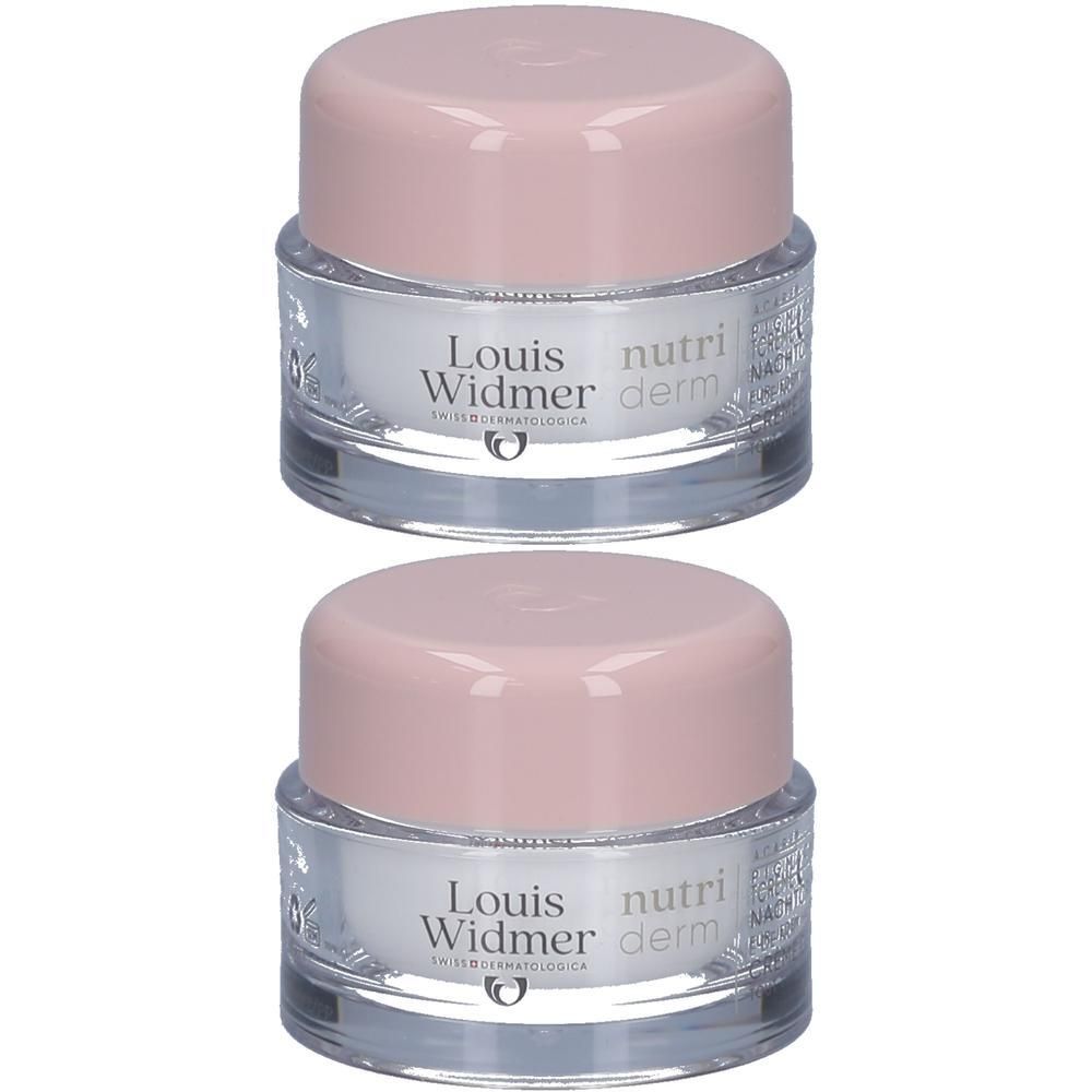 Zwei Cremetiegel mit rosa Deckel. Auf den Tiegeln steht "Louis Widmer nutri derm".