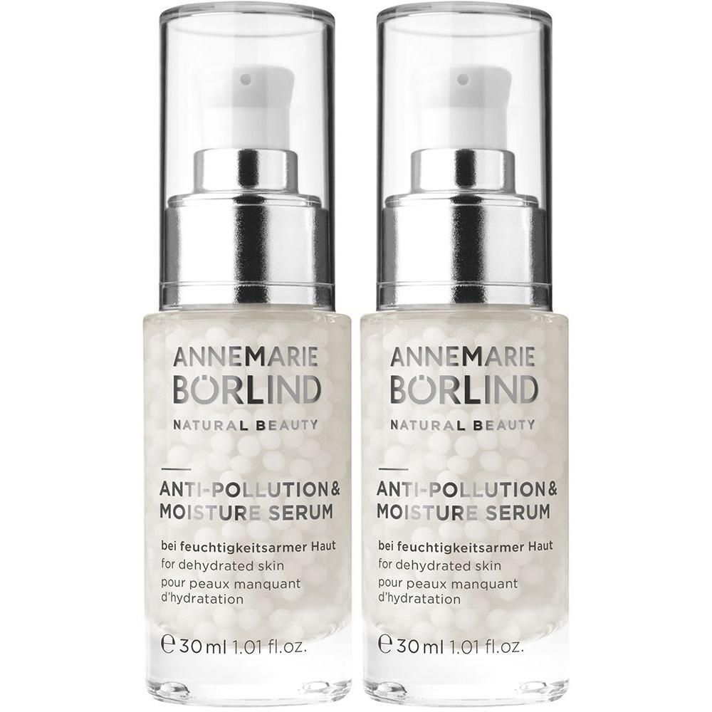 Zwei Flaschen ANNEMARIE BÖRLIND Anti-Pollution & Moisture Serum, je 30 ml.