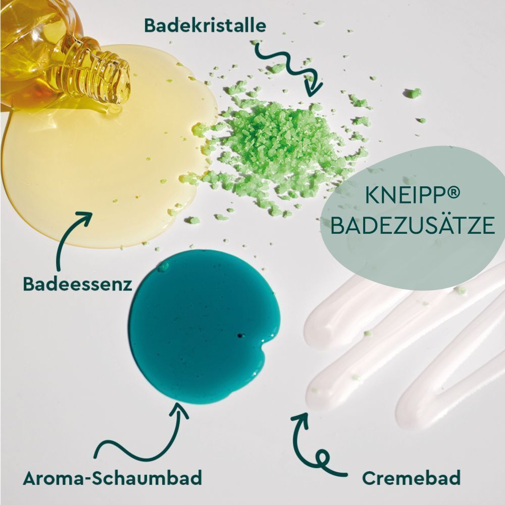Verschiedene Kneipp® Badezusätze: Badeessenz, Aroma-Schaumbad, Cremebad, Badekristalle.