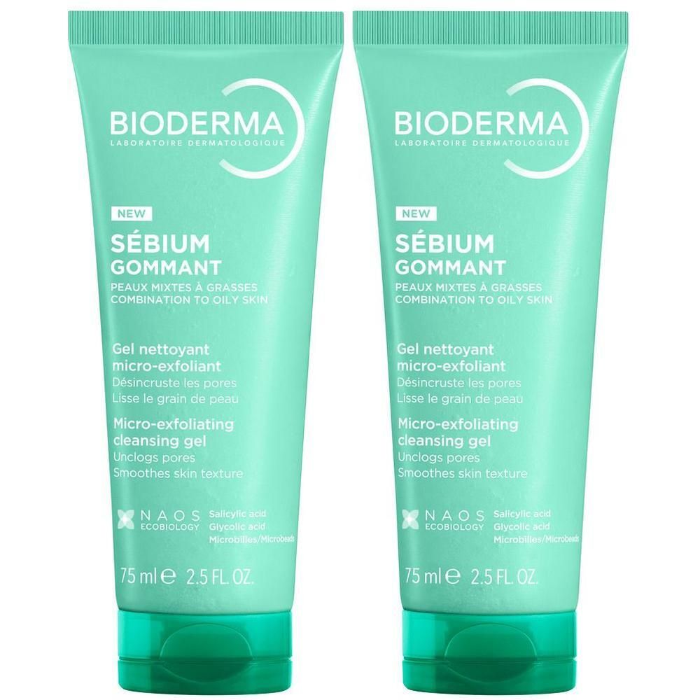 Zwei Tuben Bioderma Sébium Gommant Micro-Exfoliating Cleansing Gel, je 75 ml.