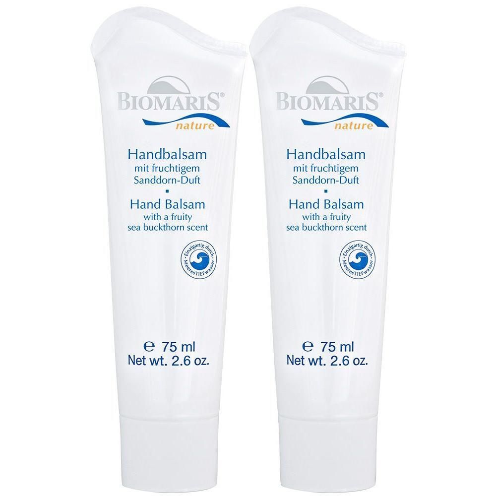 Zwei Tuben Handbalsam. Weiß, mit Schriftzug und Logo. Enthält Sanddorn-Duft. Mit Siegel.