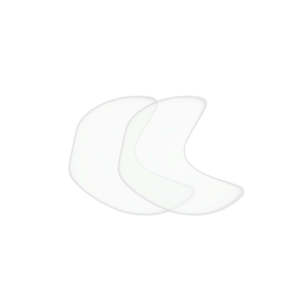 Zwei transparente, halbmondförmige Augen-Schläfen Pads. Sie sind leicht gewölbt und haben abgerundete Kanten.