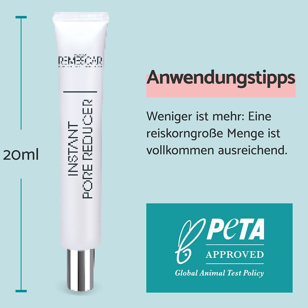 Weiße Tube Remescar Instant Pore Reducer. 20ml. PETA-Siegel.