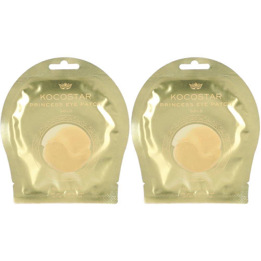 Zwei goldfarbene Augenpads in goldfarbenen Verpackungen. Aufschrift: KOCOSTAR PRINCESS EYE PATCH GOLD.