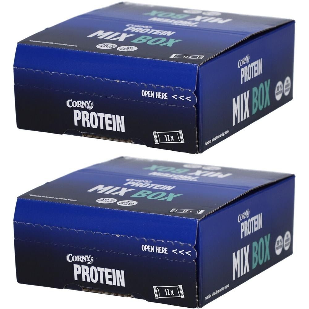Zwei CORNY Protein Mix Boxen, 12er Pack.