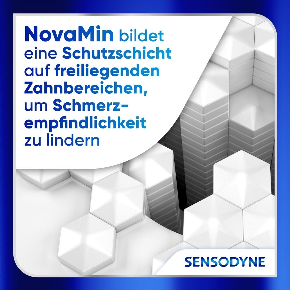 Sensodyne NovaMin Schutzschicht auf Zähnen zur Linderung von Empfindlichkeit.