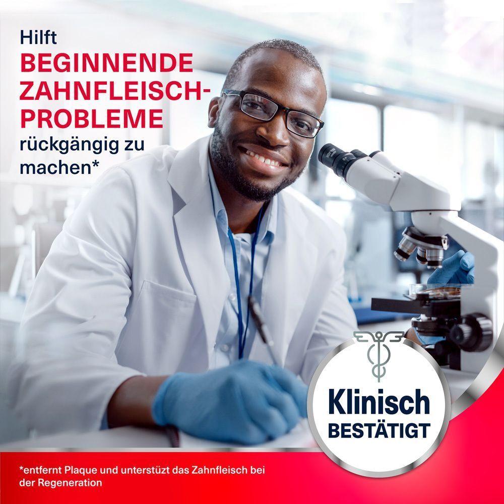 Ein Mann im Laborkittel mit Brille und Mikroskop. Text: 'Klinisch bestätigt'.