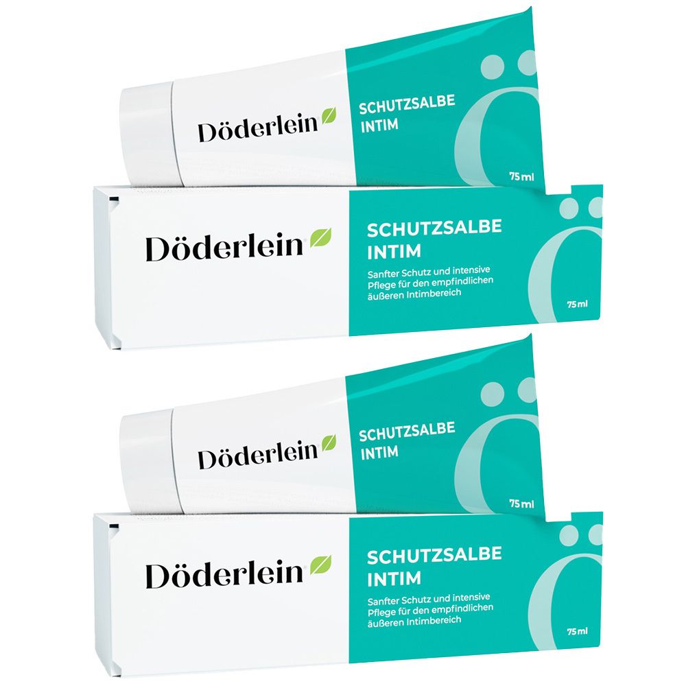 Zwei Tuben und Schachteln Döderlein Schutzsalbe Intim, je 75ml.