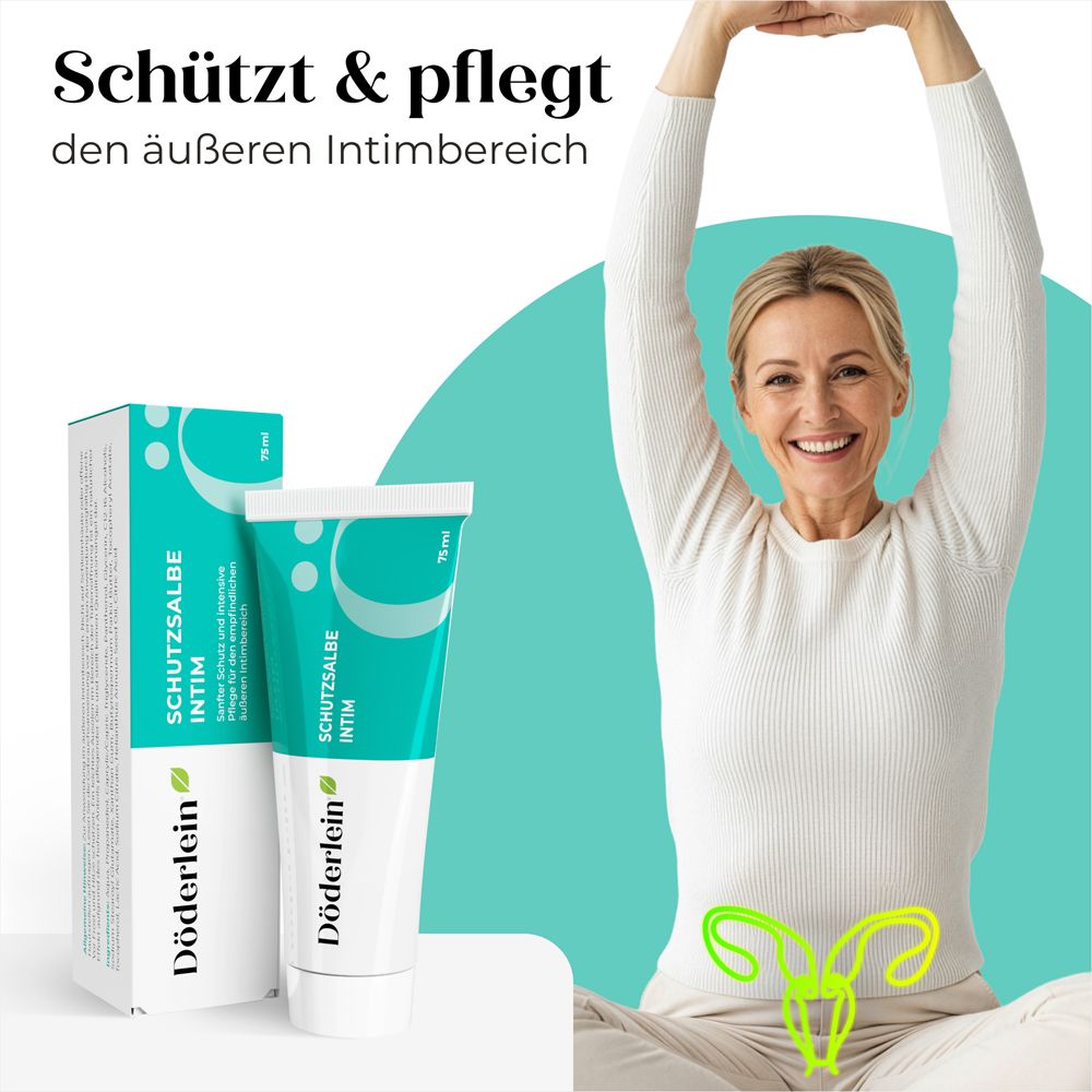 Döderlein Schutzsalbe Intim Tube und Faltschachtel mit Aufschriften.