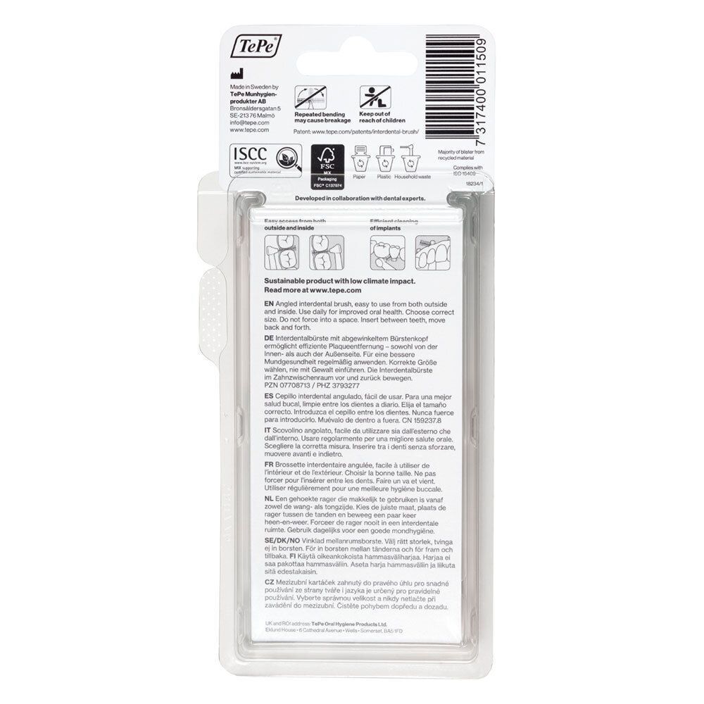 Rückseite der Verpackung mit Produktinformationen. Text in mehreren Sprachen. Nachhaltigkeitszertifizierung und Logo.