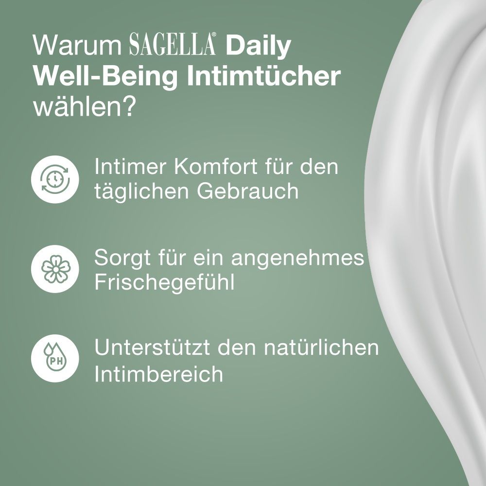 Grafik mit drei Vorteilen von SAGELLA Daily Well-Being Intimtüchern.