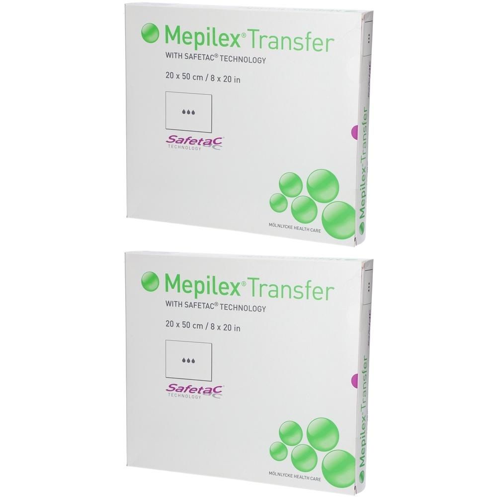 Zwei Packungen Mepilex Transfer Verband, 20x50 cm, steril. Mit Safetac Technologie.