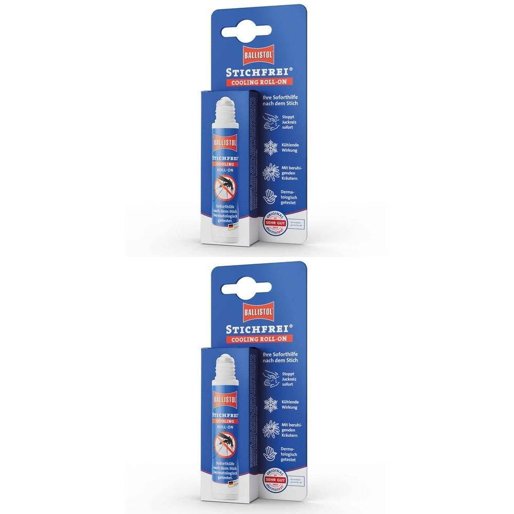 Zwei Packungen mit Roll-On. Blaue Verpackung mit Produktname und Logo. Enthält Roll-On-Flasche.