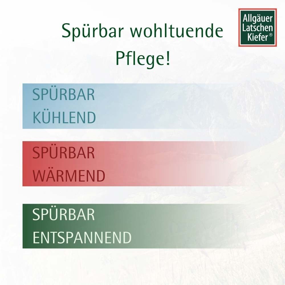 Grafik: Spürbar kühlend, wärmend, entspannend. Text: Spürbar wohltuende Pflege!