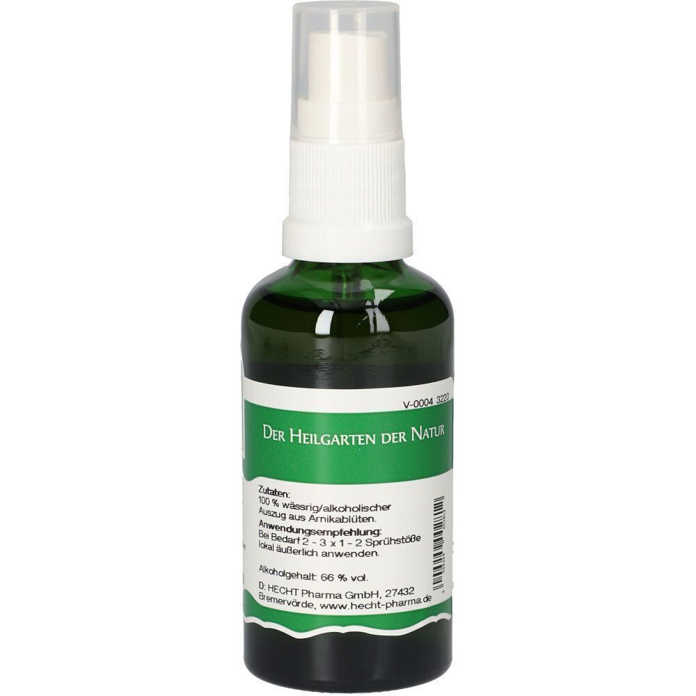 Grüne Sprühflasche mit weißem Sprühkopf. Etikett mit Text. Aufschrift: Der Heilgarten der Natur.