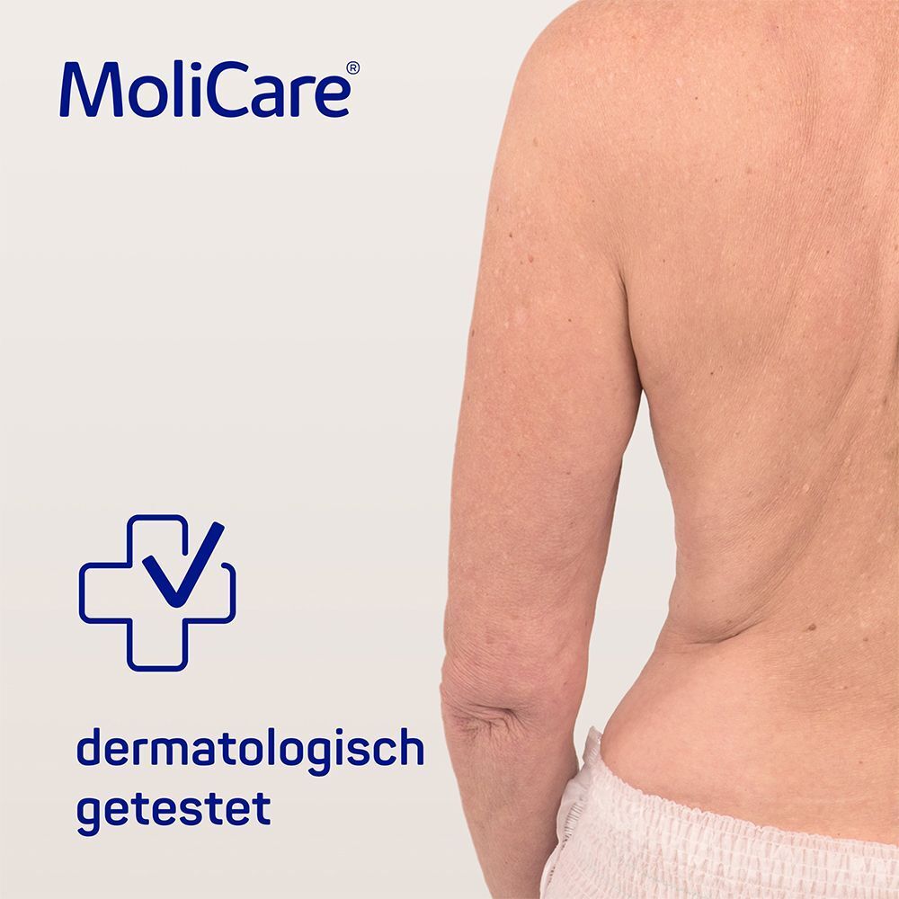 Rücken einer Person. Symbol: Kreuz mit Häkchen. Text: "dermatologisch getestet".