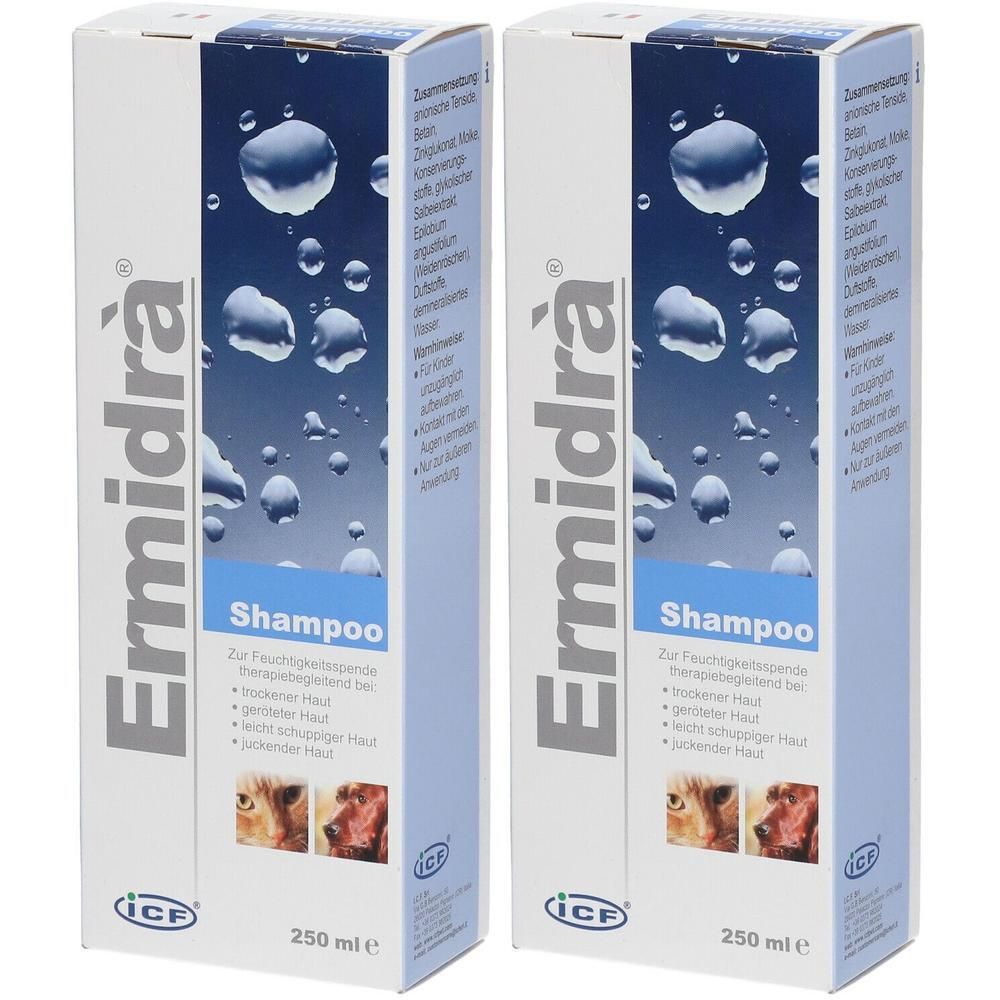 Zwei Packungen Ermidra Shampoo, 250 ml.