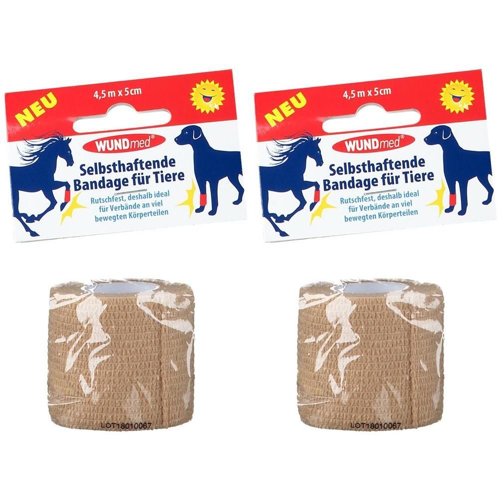 Zwei Rollen Verbandsmaterial für Tiere. Verpackung mit Produktnamen und Größenangabe. Selbsthaftend.