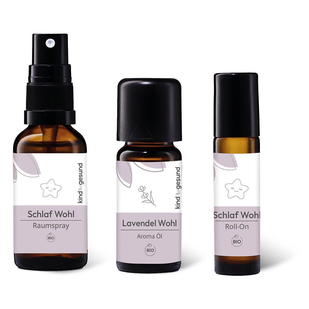 Braune Sprühflasche mit Etikett 'Schlaf Wohl RaumSpray' und BIO-Siegel.