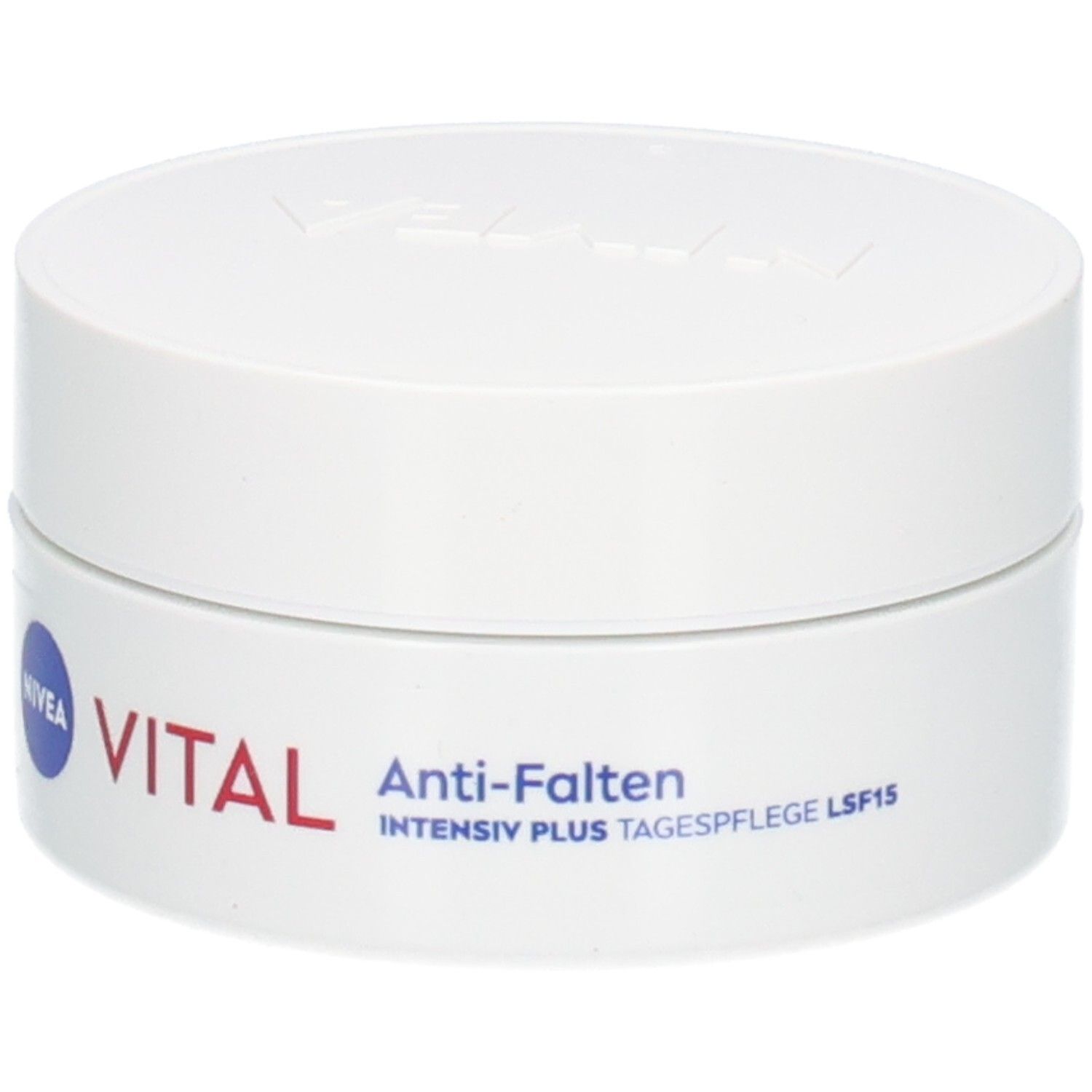 NIVEA Vital Anti-Falten Intensiv Plus Tagespflege LSF 15 in weißem Tiegel, Vorderansicht.