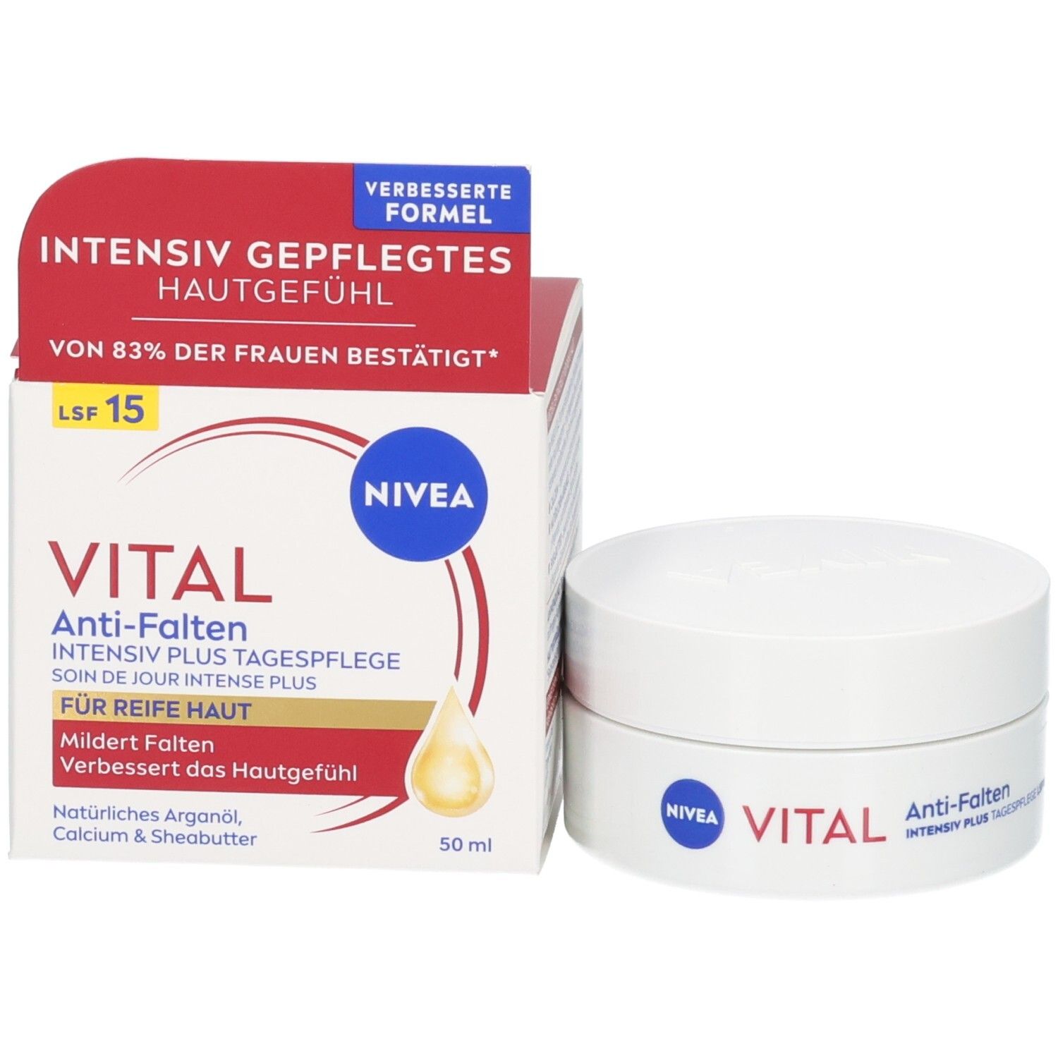 NIVEA Vital Anti-Falten Intensiv Plus Tagespflege LSF 15 mit geöffnetem Karton.