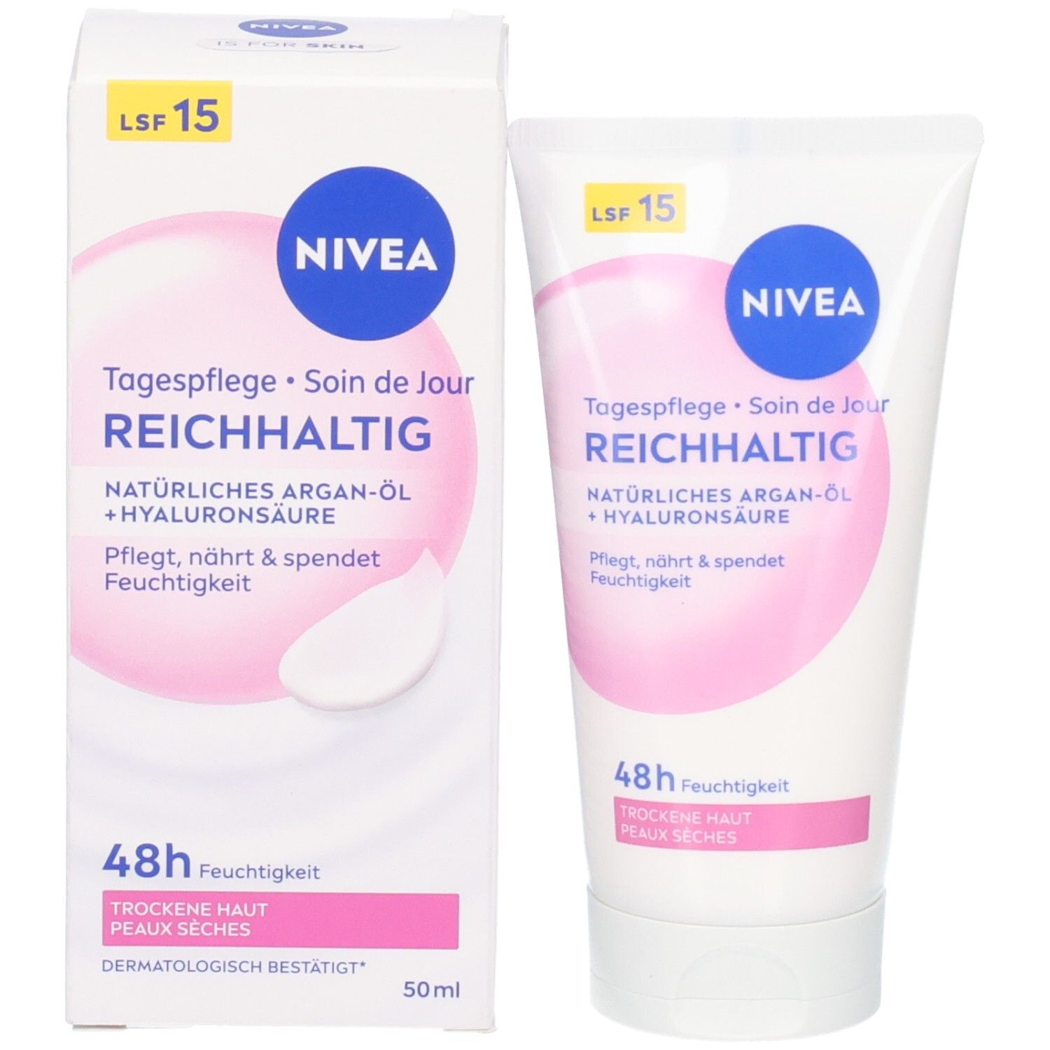 NIVEA Reichhaltige Tagespflege Tube und Faltschachtel, 50ml.