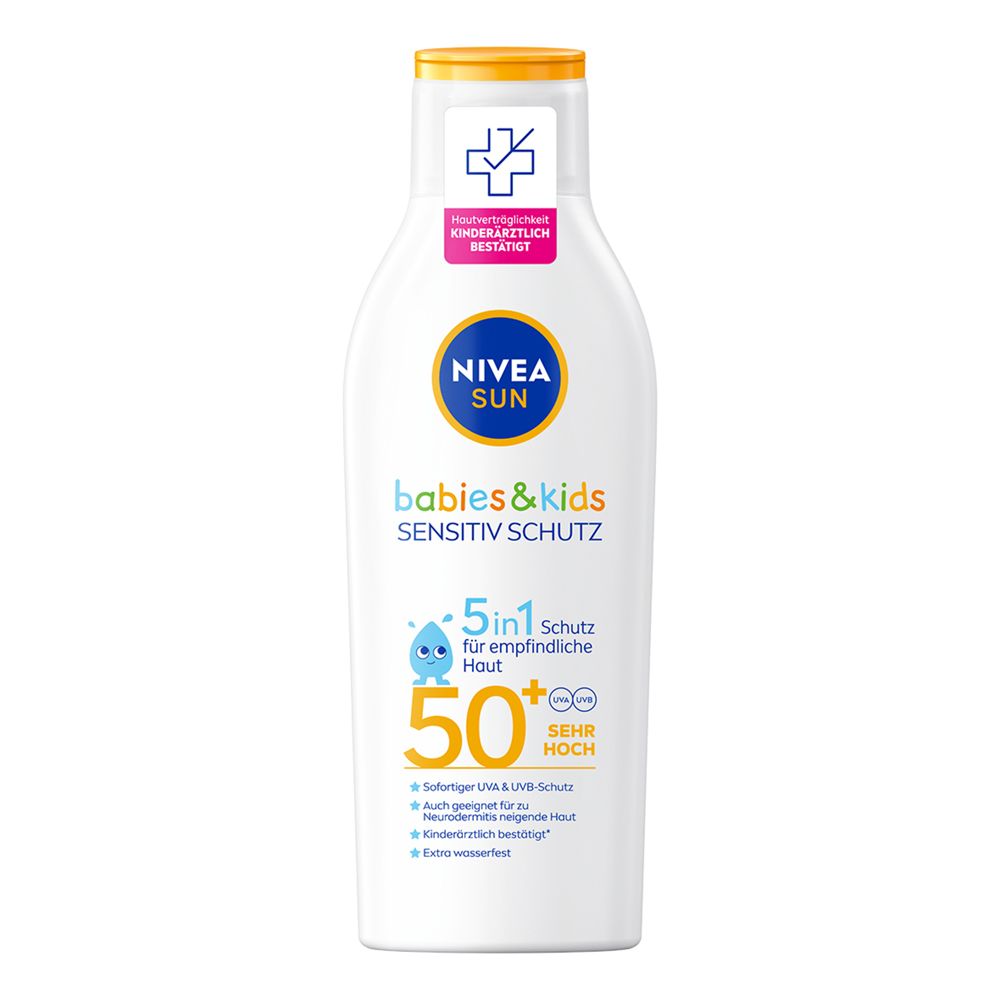 Nivea Sun Babys & Kids Sensitiv Schutz Lotion mit LSF 50+.