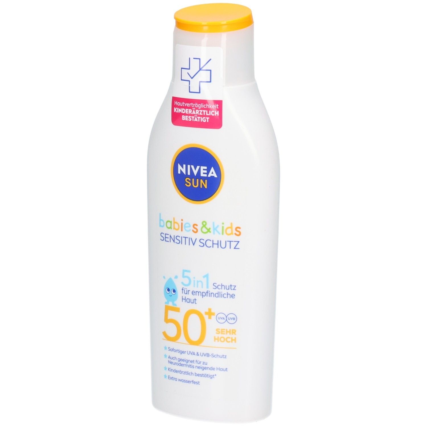 Nivea Sun Babys & Kids Sensitiv Schutz Lotion, 50+ LSF, Frontansicht.