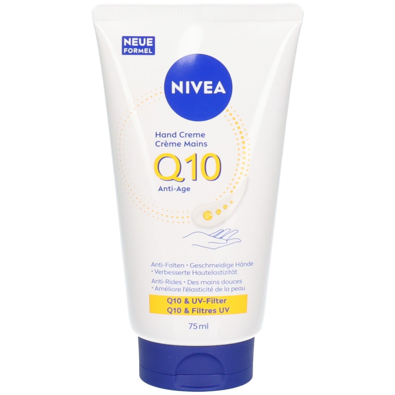 NIVEA Q10 Handcreme Anti-Age Tube mit blauem Deckel. 75ml.