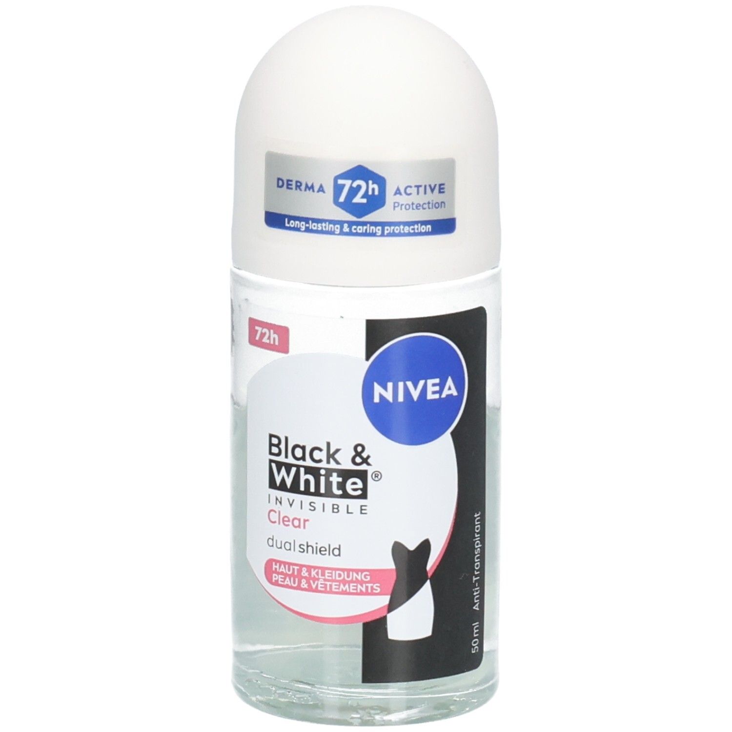 NIVEA Black & White Invisible Clear Deo Roll-On, 50ml, mit dualshield Technologie.