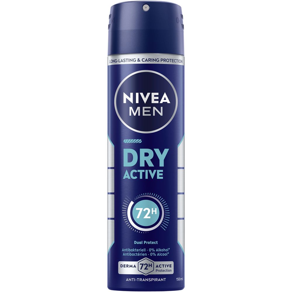 NIVEA MEN Dry Active Deo Spray: Blaue Dose mit silbernen Akzenten, 72h Schutz.