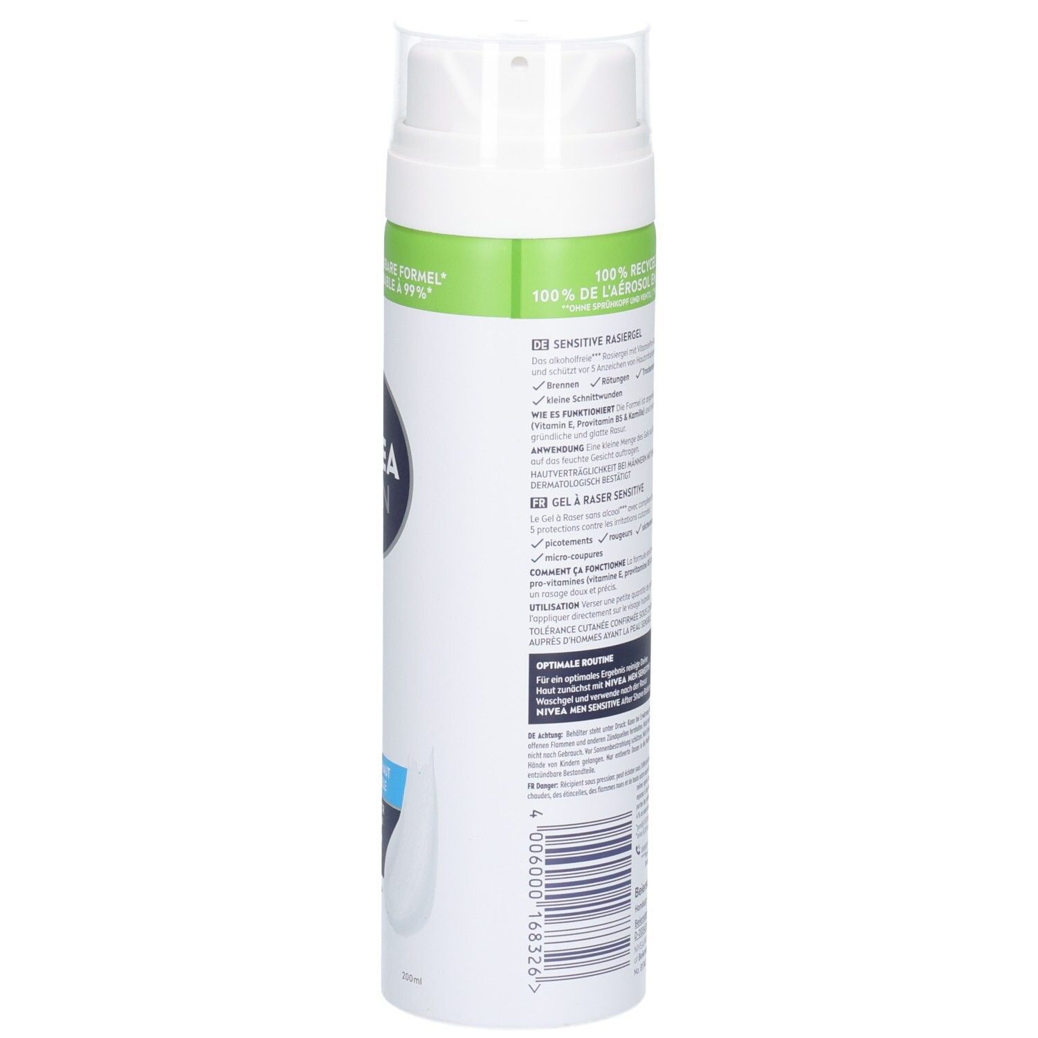 NIVEA MEN Sensitive Rasiergel mit 0% Alkohol. Bietet 5x Schutz vor Hautirritationen.