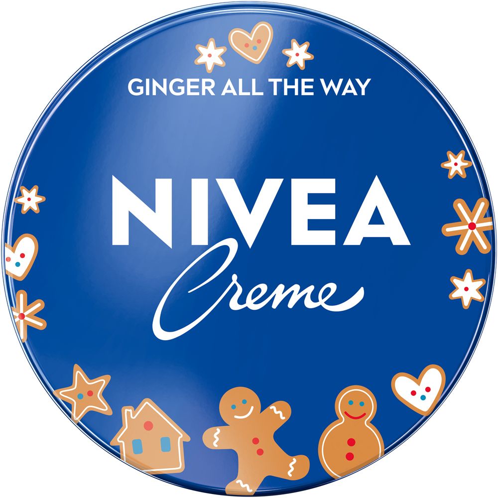 NIVEA Creme Dose mit "Ginger All The Way" Aufdruck und Lebkuchen-Motiven.
