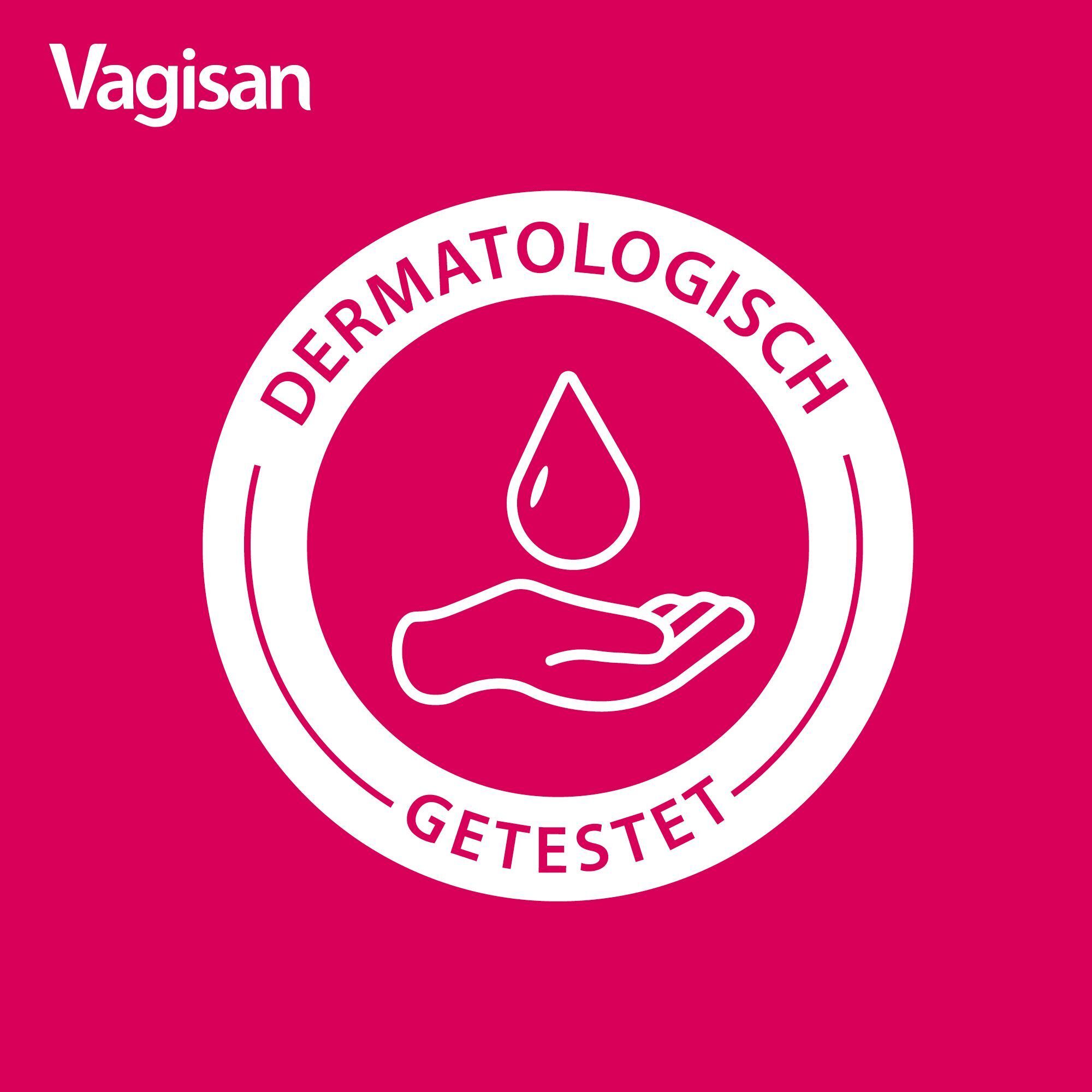 Symbol: Hand empfängt Tropfen. Text: Dermatologisch getestet.