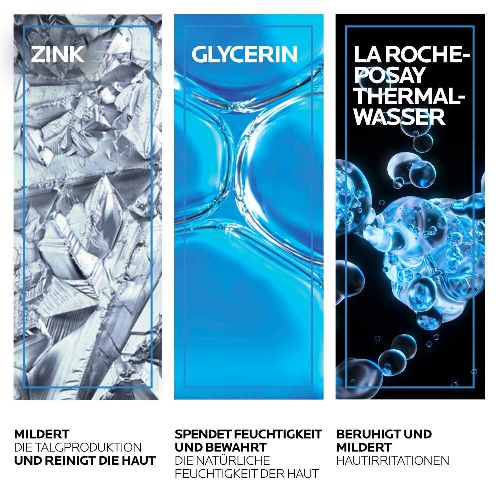 Inhaltsstoffe: Zink, Glycerin, La Roche-Posay Thermalwasser. Beruhigt und mildert Hautirritationen.