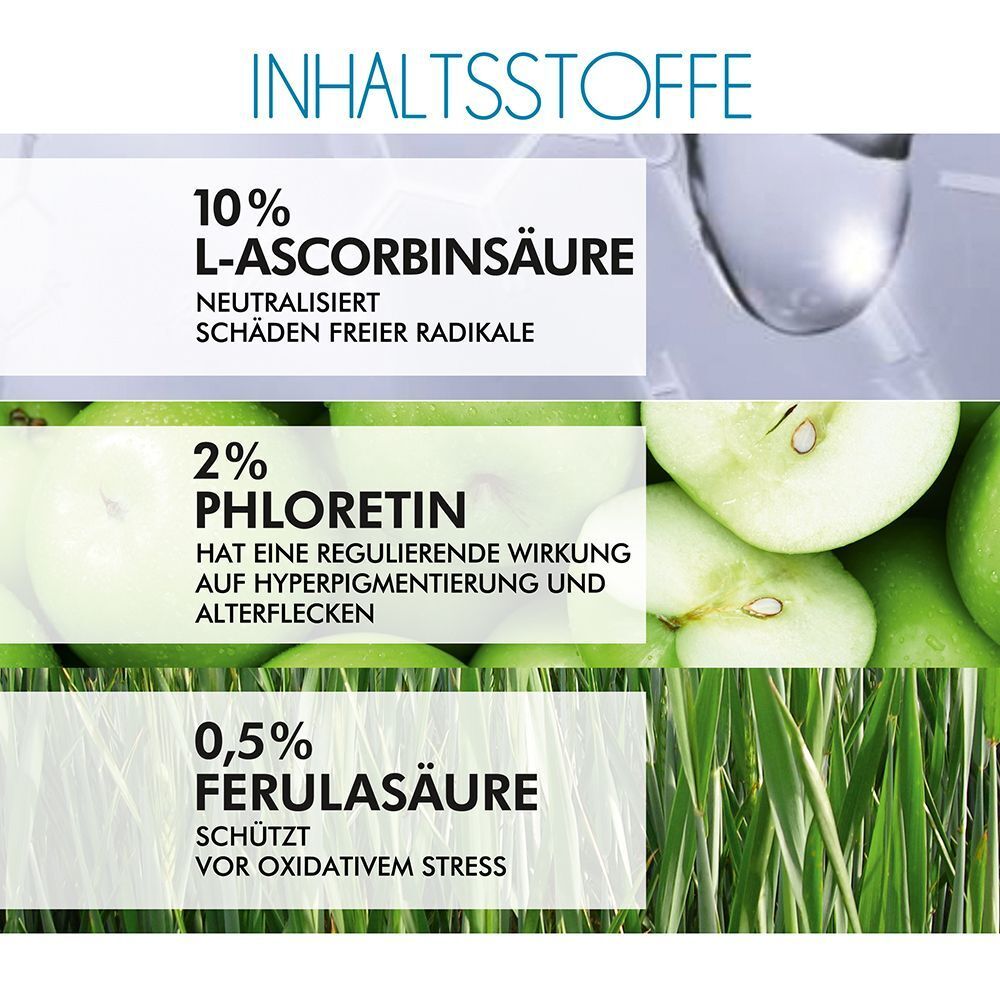 Inhaltsstoffe von SkinCeuticals Phloretin CF Serum: 10% L-Ascorbinsäure, 2% Phloretin, 0,5% Ferulasäure.