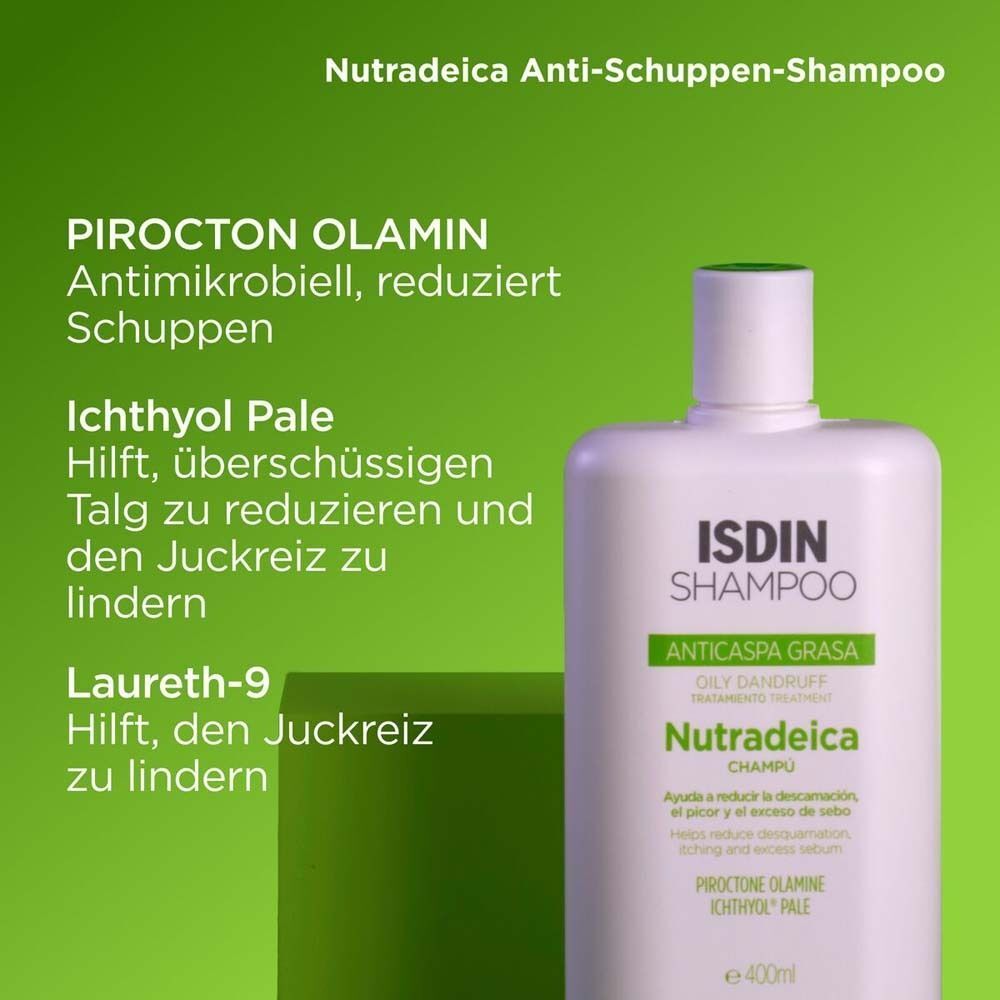 ISDIN Nutradeica Shampoo mit Pirocton Olamine, Ichthyol Pale und Laureth-9.