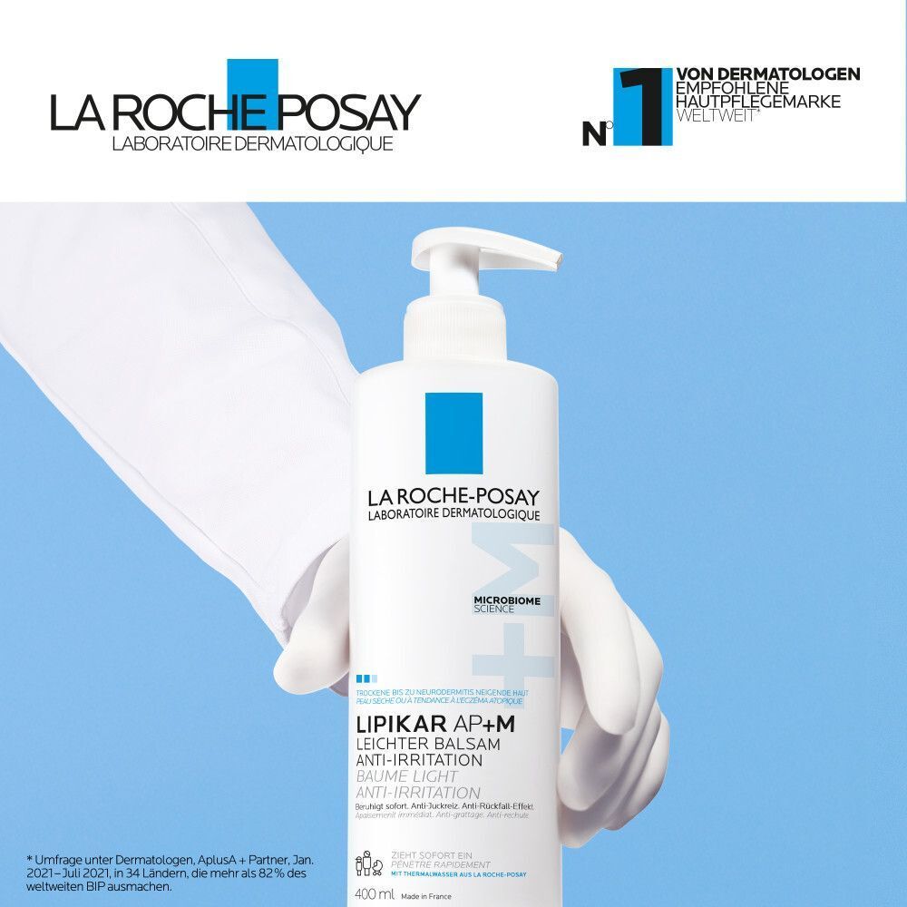 La Roche Posay Lipikar Leichter Balsam AP+M Flasche, empfohlen von Dermatologen.