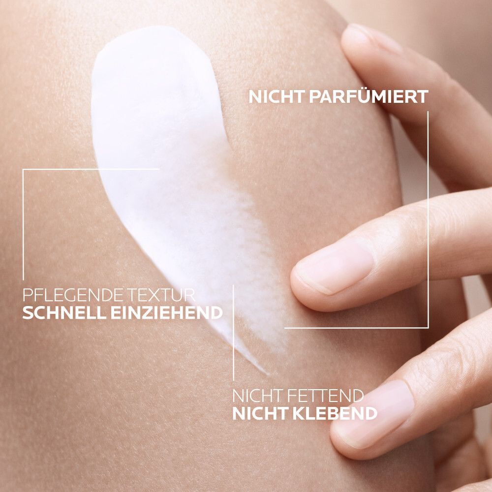 Creme-Textur auf Haut: Nicht parfümiert, pflegend, schnell einziehend, nicht fettend.