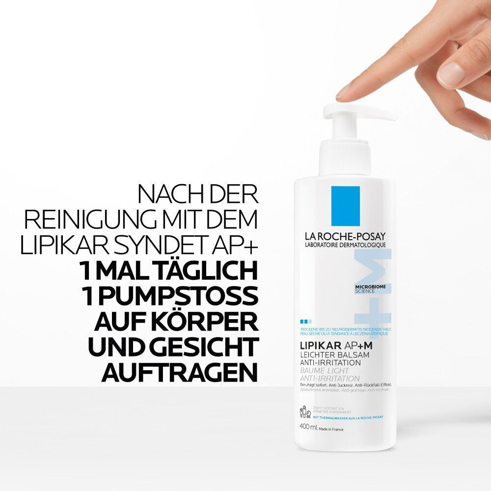 Anwendung: Nach Reinigung mit Lipikar Syndet AP+, 1x täglich Balsam AP+M auftragen.
