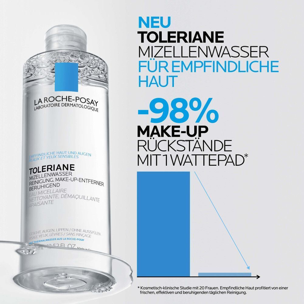 La Roche Posay Mizellenwasser für empfindliche Haut, entfernt 98% Make-up mit einem Pad.