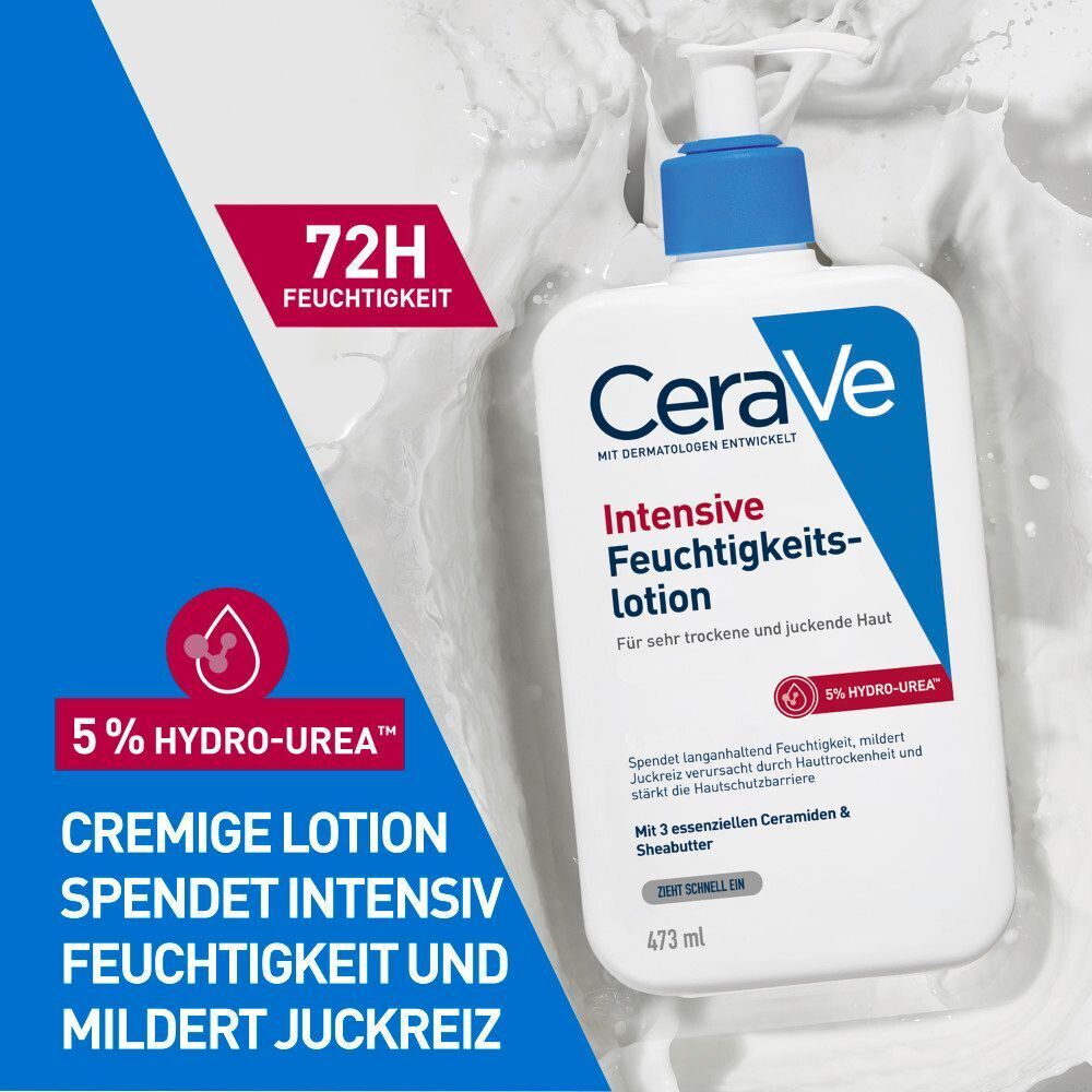CeraVe Intensive Feuchtigkeitslotion: 72h Feuchtigkeit, 5% Hydro-Urea, milde Linderung von Juckreiz.