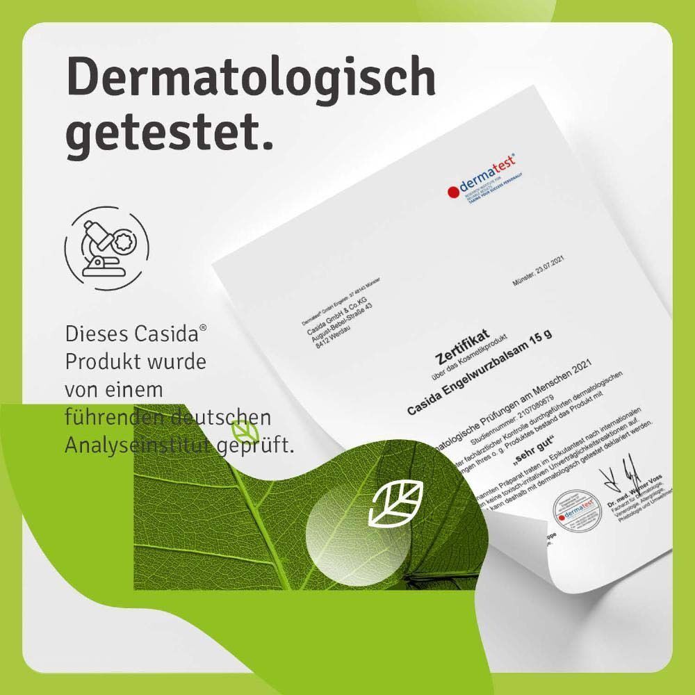 Casida Engelwurzbalsam 15g: Dermatologisch getestet von einem führenden deutschen Institut.