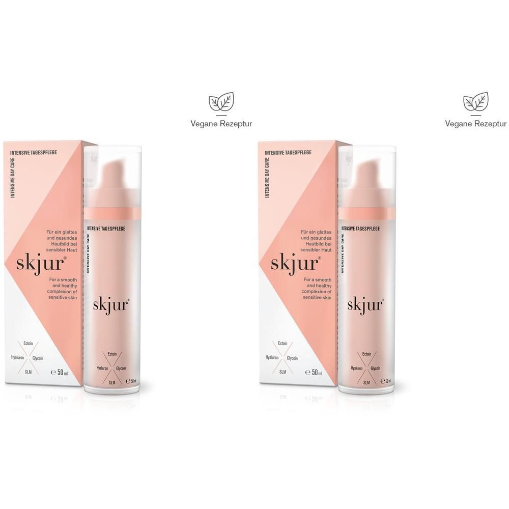 Zwei skjur® Intensive Tagespflege Spender und Kartons.