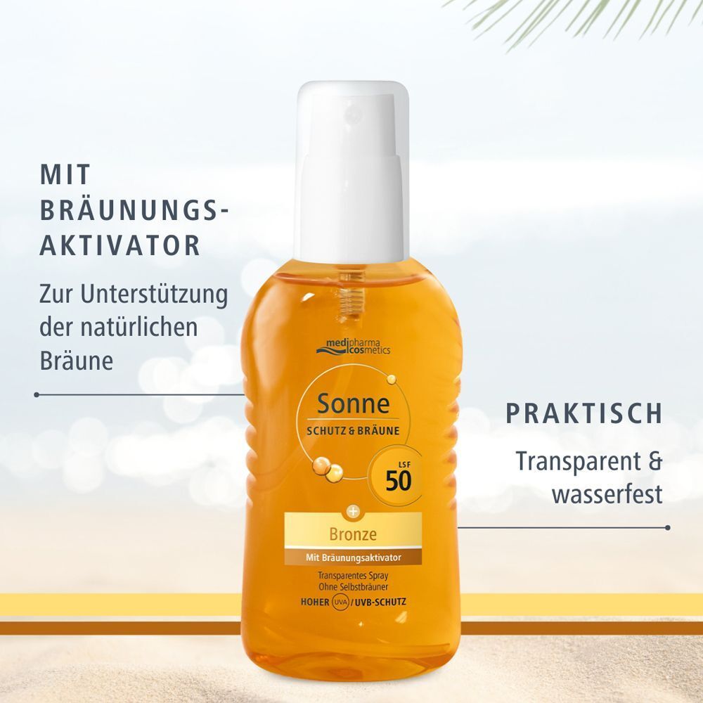 Medipharma cosmetics Sonne Schutz & Bräune LSF 50 Spray mit Bräunungsaktivator, transparent & wasserfest.